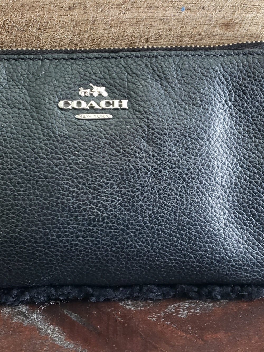 Coach Black Pebbled Leather Wristlet Clutch with Silver Logo